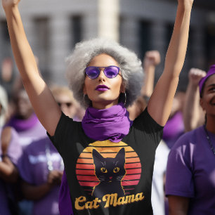 Cat Mama Retro Sunset Silhouette of a Black Cat T-Shirt