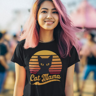 Cat Mama Sunset Silhouette of a Black Cat T-Shirt