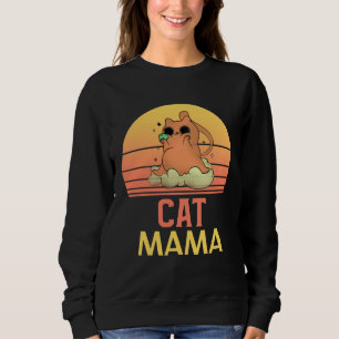 Cat Mama Vintage Eighties Style Cat Mom Retro Dist Sweatshirt