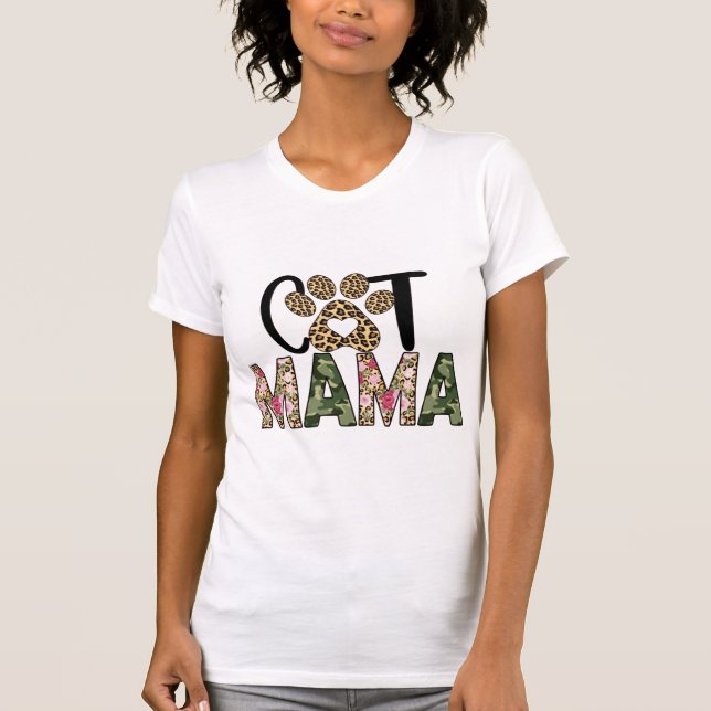 Cat mama women's tshirt, colourful leopard cat mum T-Shirt (Front)