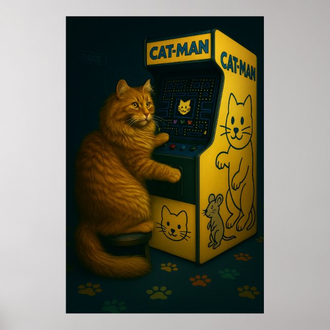 Cat-Man Arcade - Retro Gaming Cat Poster (Front)