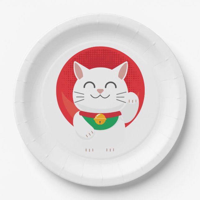 Cat Maneki Neko Japan Lucky Cat Funny Gift Idea Paper Plate (Front)