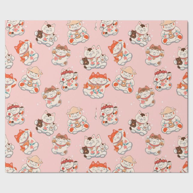Cat Maneki Neko Pattern Wrapping Paper (Seam)