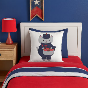 Cat Marching Band Drummer Navy Blue Red Cushion