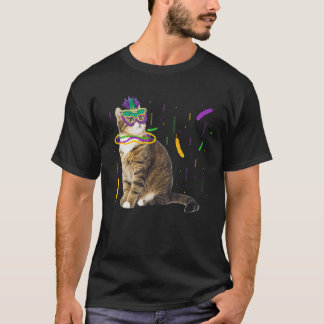 Cat Mardi Gras Funny Cat Lover Mask And Beads Carn T-Shirt
