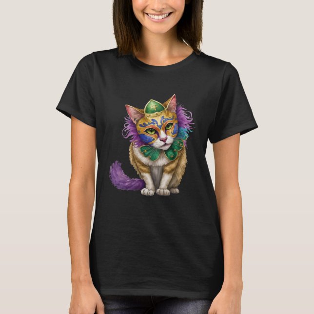 Cat Mardi Gras Happy Mardi Gras Carnival Cat  Kitt T-Shirt (Front)