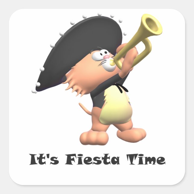 Cat Mariachi Black Fiesta Time Square Sticker (Front)
