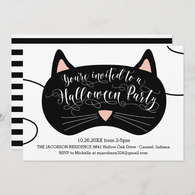 Cat Mask Halloween Party Invitations (Front/Back)