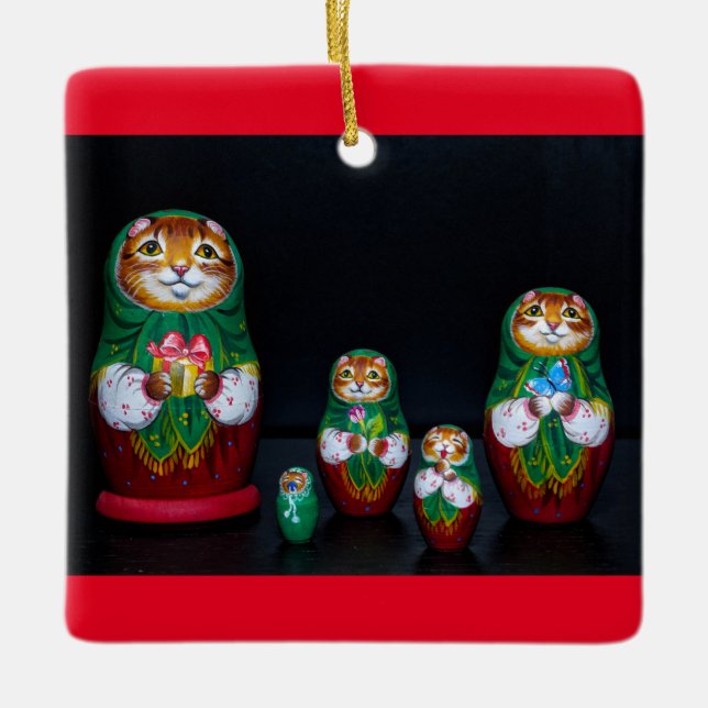 Cat Matryoshka Christmas Ceramic Ornament (Front)