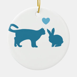 Cat Meets Bunny Ceramic Ornament