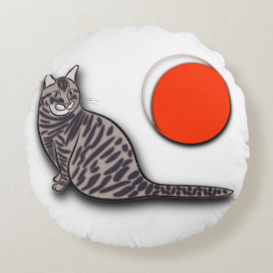 Cat Meets the Full Moon Round Cushion