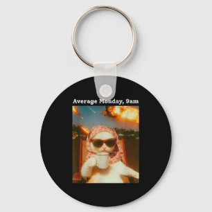 Cat Meme Average Monday 9am Funny Sarcastic Back T Key Ring