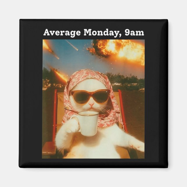 Cat Meme Average Monday 9am Funny Sarcastic Back T Magnet (Front)