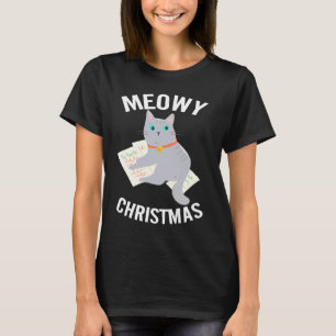 Cat Meme Cat Meowy Christmas Tree Light T-Shirt