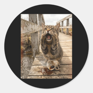 Cat Meme Funny Cat Lover Meme Humour Coffee Lover Classic Round Sticker
