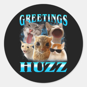 Cat Meme Greetings Huzz Funny Silly Cats Lover Classic Round Sticker