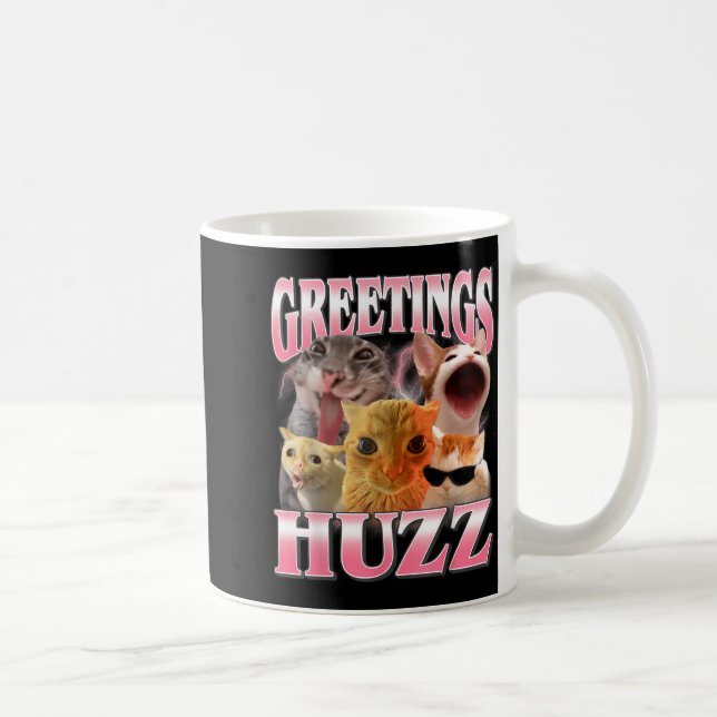 Cat Meme Greetings Huzz Funny Silly Cats Lover Coffee Mug (Right)
