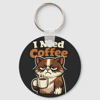 CAT MEME “I NEED COFFE” KEY RING
