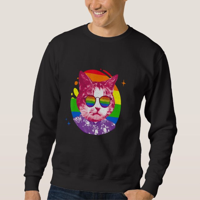 Cat Meme Rainbow Sunglasses Lgbt Pride Love Sweatshirt (Front)