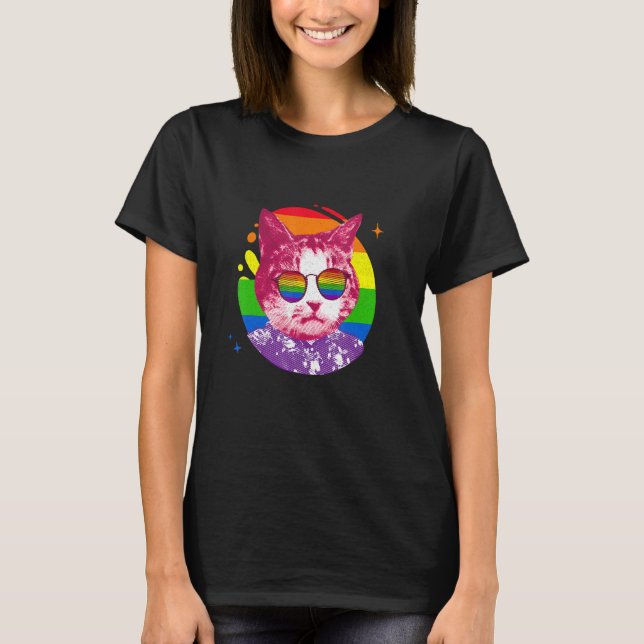 Cat Meme Rainbow Sunglasses Lgbt Pride Love T-Shirt (Front)