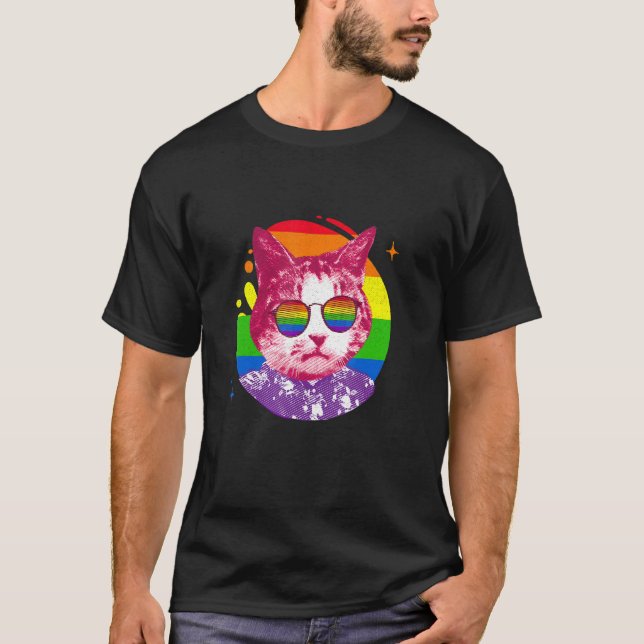 Cat Meme Rainbow Sunglasses Lgbt Pride Love T-Shirt (Front)