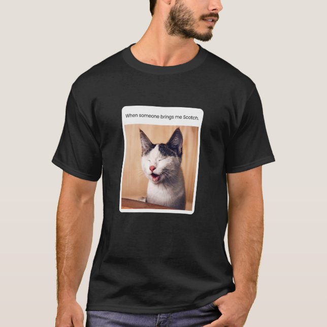 Cat Meme Scotch Drinker Alcohol T-Shirt (Front)