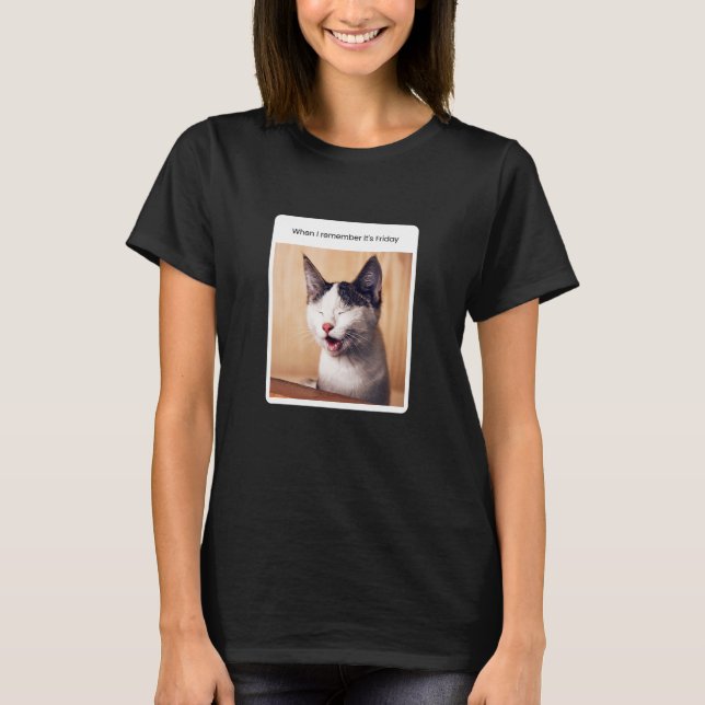 Cat Meme When I Remember It's Friday T-Shirt (Front)