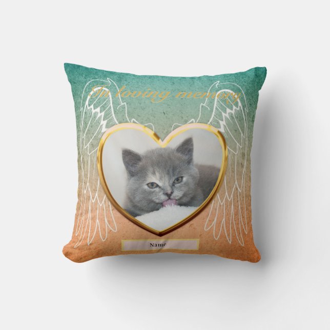 Cat Memorial Angel Wings Photo Personalised Cushion (Front)