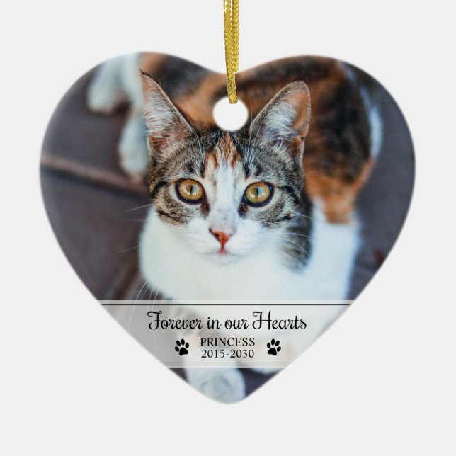 Cat Memorial Forever In Our Hearts Photo Ceramic Ornament (Front)