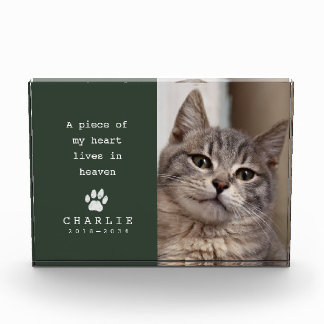 Cat Memorial My Heart Lives in Heaven Deep Green Photo Block