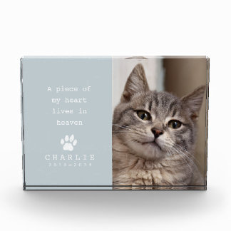 Cat Memorial My Heart Lives in Heaven Dusty Blue Photo Block