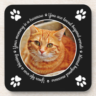 Cat Memorial Paw Prints Photo Beverage Coaster