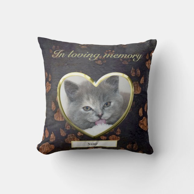 Cat Memorial Rustic Paw Print Photo Personalised Cushion (Front)