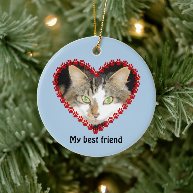 Cat memory paw prints name photo ceramic tree decoration (Tree)