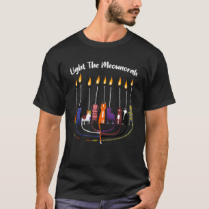 Cat Menorah Hanukkah Cute Jewish Kitten Chanukah T-Shirt