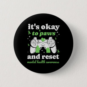 Cat Mental Health Awareness Month Gamer Paws Men's 6 Cm Round Badge
