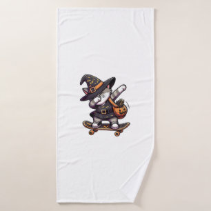 Cat Meow Debbing On Skateboad Apparel Kids Hallowe Bath Towel