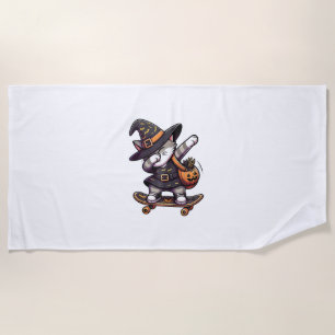 Cat Meow Debbing On Skateboad Apparel Kids Hallowe Beach Towel