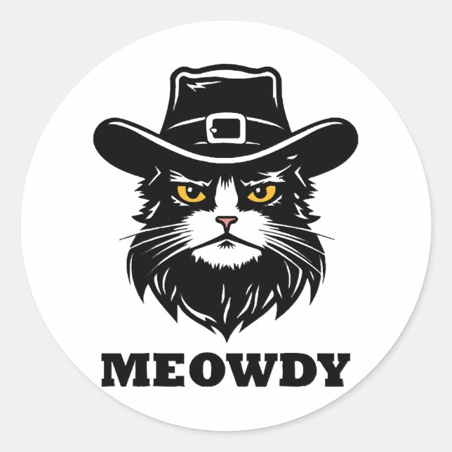 Cat  Meow Howdy Funny Cat Classic Round Sticker (Front)