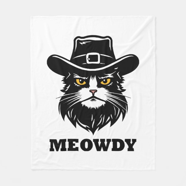Cat  Meow Howdy Funny Cat Fleece Blanket (Front)
