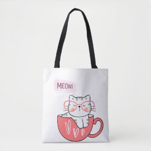 cat meow in a cup tote bag