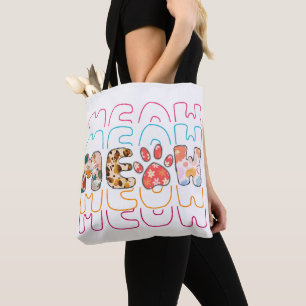 CAT MEOW IN VARIOUS PRINTS AND FONTS  TOTE BAG