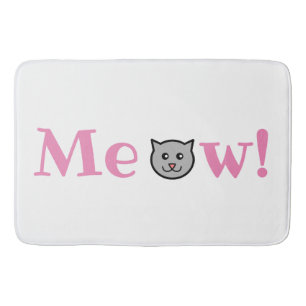 Cat Meow Pink Grey Animal Bathroom Mat