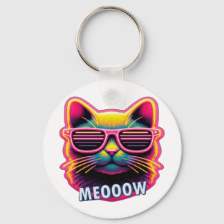 Cat Meow with sunglasses T-Shirt Key Ring