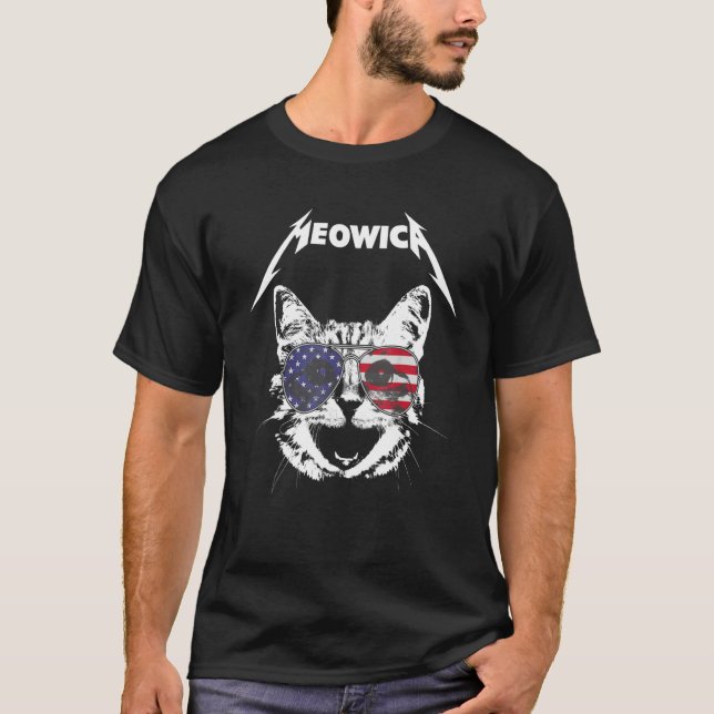 Cat Meowica 4th Of July American Flag Rock Band T-Shirt (Front)