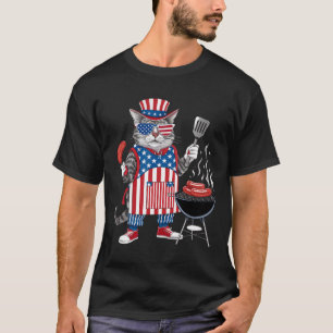 Cat Meowica 4th Of July Cat American Flag Cat Maki T-Shirt