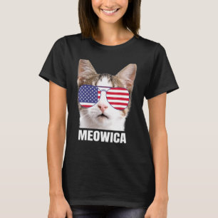 Cat Meowica 4th Of July Patriotic American Usa Fla T-Shirt