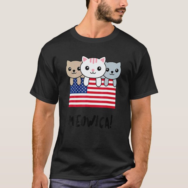 Cat Meowica Independence Day Patriot USA Flag T-Shirt (Front)