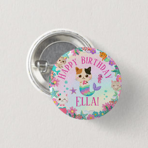Cat Meowmaid Mermaid Girl Birthday Party  3 Cm Round Badge