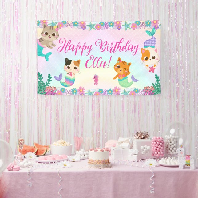 Cat Meowmaid Mermaid Girl Birthday Party Banner (Party)